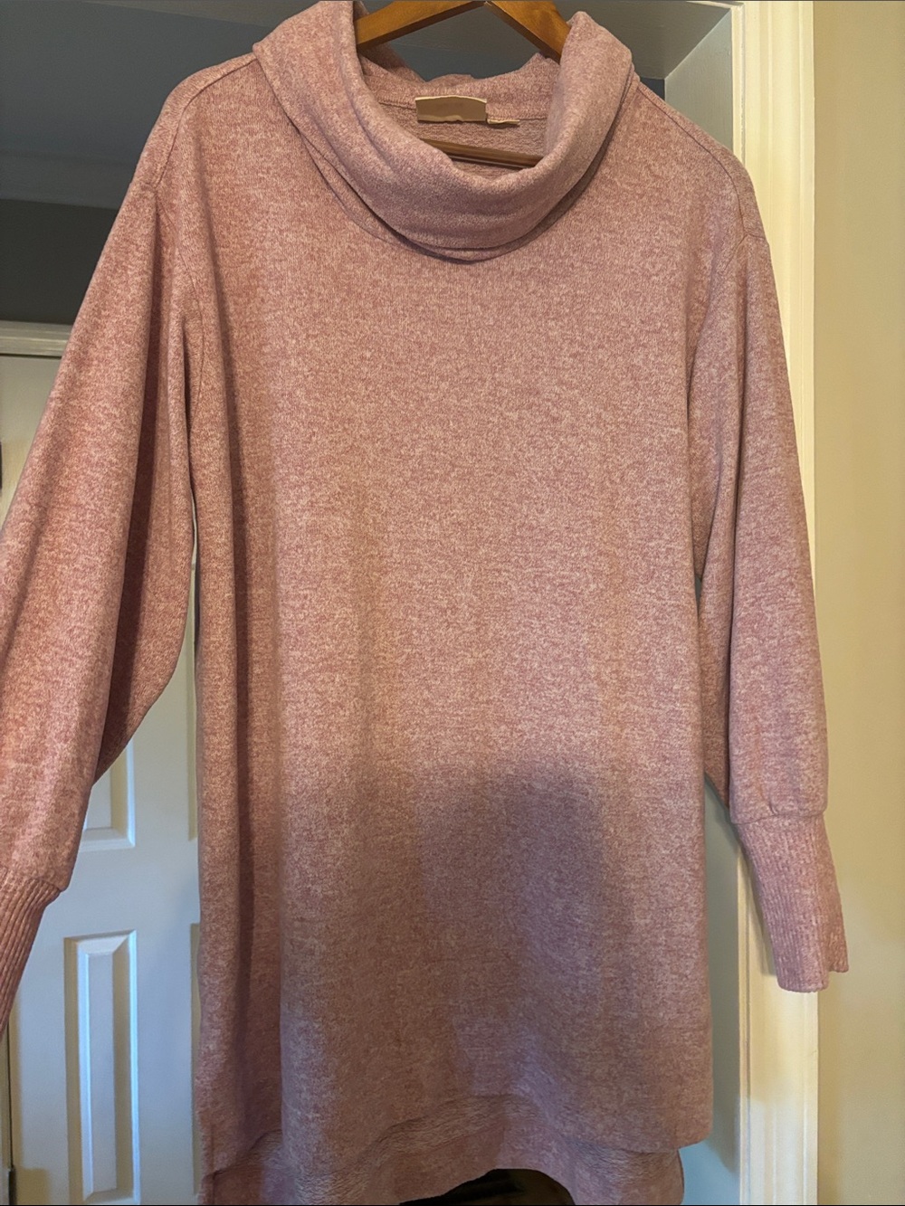 Women's Rose Pink Cowl Neck Sweater Dress